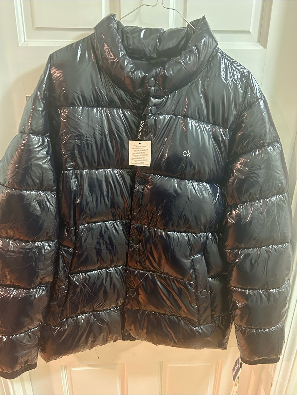 NWT Calvin Klein Sorona Aura Mens Dark Blue High Gloss Puffer Jacket medium